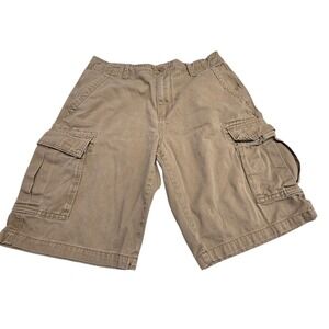 Vintage Y2K Plugg Baggy Cargo Shorts Mens 32" Khaki Tan Skater Jorts Grunge 11"L